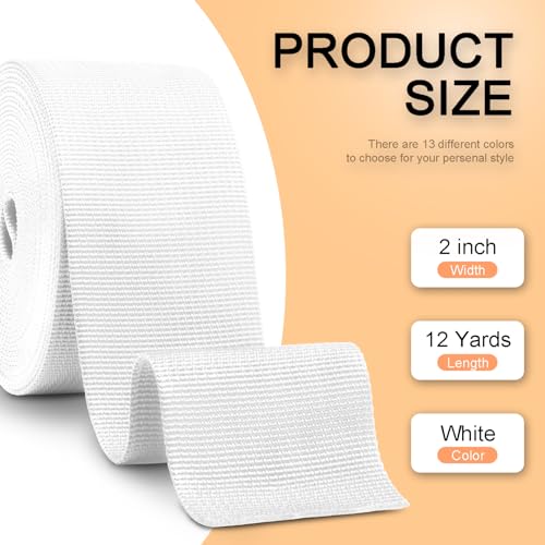 CooBigo 12 Yards Webbing 3/4" & 1" & 1.5" & 2" Polypropylene Webbing Strap 3/4 Inch 1 Inch 1.5 Inch 2 Inch Wide Webbing Strapping for Bags/Lawn Chair/Pool Solar Cover DIY Crafting - color: White, size: 2"- 12 Yards