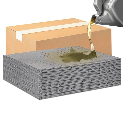 Oil Absorbent Pads – Heavy-Duty 15"x18" & 7.5"x18" Meltblown Polypropylene Mats | Tear-Resistant, Hydrophobic, Reusable, Fast Oil Cleanup for Automotive, Marine & Industrial Use (100, 7.5in x 18in) - size: 7.5in x 18in