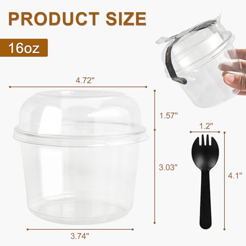 Disposable Food Containers With Lids And Spoons 50 Pack 16oz Parfait Dessert Fruit Salad Cups Take Out Meal Prep Salad Bowls For Lunch, To-Go Party Containers Food Storage Containers With Lids (16oz) - size: 16oz