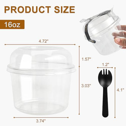 Disposable Food Containers With Lids And Spoons 50 Pack 16oz Parfait Dessert Fruit Salad Cups Take Out Meal Prep Salad Bowls For Lunch, To-Go Party Containers Food Storage Containers With Lids (16oz) - size: 16oz
