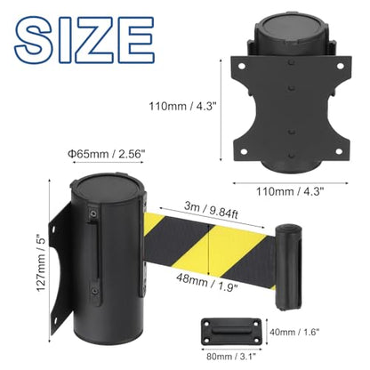 MECCANIXITY Wall Mount Retractable Belt Barrier 9.84ft Crowd Control Belts - color: Black Yellow Stripe, size: 9.84 ft