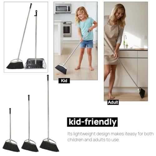 Indoor Broom and Dustpan Comb Set,Heavy Duty Stainless Steel Metal Dust Pan with Long Handle Sweeping Soft Bristles Broom for Floor Home Lobby Office - style: Indoor Broom and Dustpan
