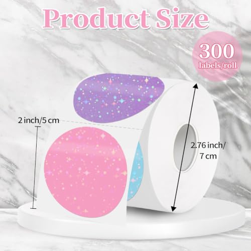 2''Holographic Thermal Label,Round Self-Adhesive Direct Thermal Label,for DIY Logo Design,Name Tag (300/Roll Multicolor) - color: Multicolor Starry Sky, size: 2 inches