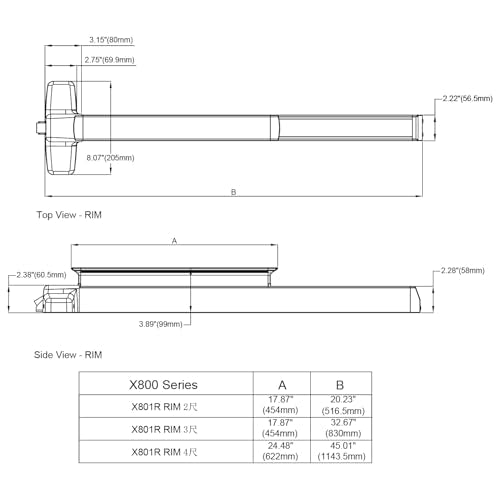 Extra Heavy Duty Commercial 36 Panic Push Bar, Door Lock, Panic Exit Device Ansi Grade 1 and UL CUL 3H Fire Rated with Dogging Function Aluminium Material - color: X8 Rim SS
