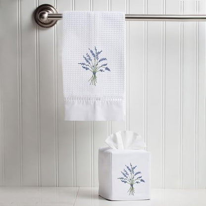 Jacaranda Living Square Tissue Box Cover, Linen/Cotton Fabric Tissue Holder, Decorative Cloth Tissue Cube Cover, Botanical Designs, Blue Heather (Blue) - color: Heather (Blue)