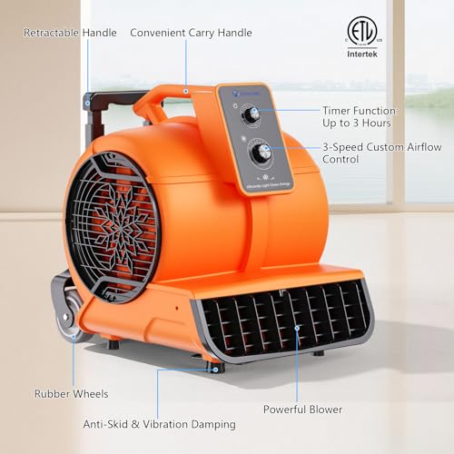 Air Mover 1 HP 4000 CFM Portable Blower Fan Carpet Dryer, Floor Dryer Fan - color: Orange