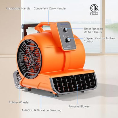 Air Mover 1 HP 4000 CFM Portable Blower Fan Carpet Dryer, Floor Dryer Fan - color: Orange