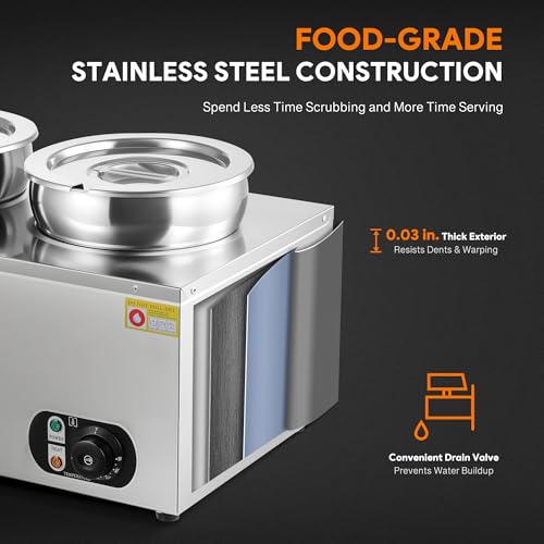 WILPREP Commercial Food Warmer with Two 7.4 QT Inserts, 1500W Countertop Electric Steam Table, 86-185°F Adjustable Temp Control & Over-Temp Protection, Stainless Steel - size: 7L*2