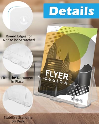 Acrylic Brochure Holder, 4 Packs Brochure Holder 8.5 x 11, Flyer Holder for Business, Clear Brochure Display Stand for Pamphlet Paper Literature Document Magazine Menu, Table Desk Wall Mount