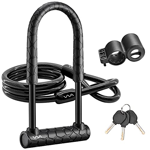 Bike Lock Heavy Duty Anti Theft, Long Shackle Bike U Lock with Keys, 4FT Security Cable and Mounting Bracket for Bicycle, Ebike, Scooter, Commuter Bike - size: long/22