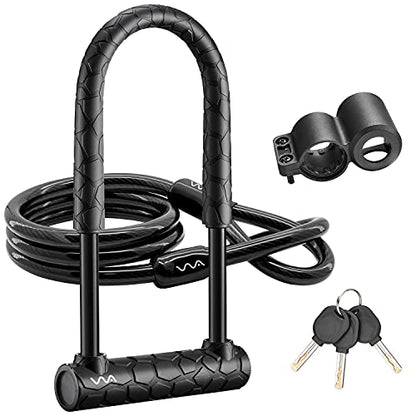 Bike Lock Heavy Duty Anti Theft, Long Shackle Bike U Lock with Keys, 4FT Security Cable and Mounting Bracket for Bicycle, Ebike, Scooter, Commuter Bike - size: long/22