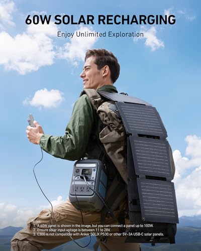 Anker SOLIX C300 Portable Power Station with 60W Solar Panel, 288Wh, 300W - style: 60W Solar Panel + C300
