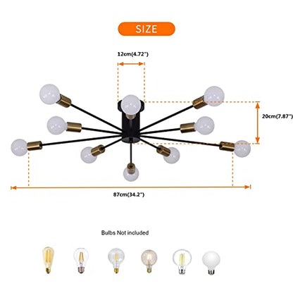 Garwarm 10-Light Sputnik Ceiling Light Fixture, Modern Sputnik Chandelier - color: 10 Lights/Black and Gold
