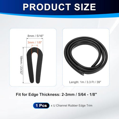 PATIKIL U Channel Rubber Edge Trim 3.3Ft Long for 5/64"–1/8" Thick Edge - size: 3.3Ft L x 5/16" W, 1/8" Slot