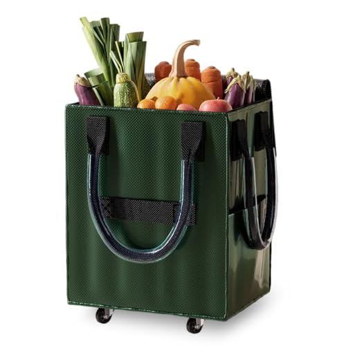 Reusable Grocery Bag on Wheel, Foldable Shopping Cart with Wheels, Can Carry up to 67 Pounds, Suitable for Groceries, Laundry, Camping and Moving. (Green -Small) - color: Green -Small