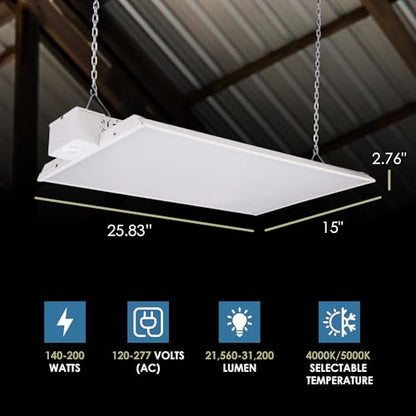 WareLight CondorX Premium 2FT LED Linear High Bay, 31,200 Lumen Max, Wattage and CCT Selectable, 120-277V, Sensor Ready, 200W