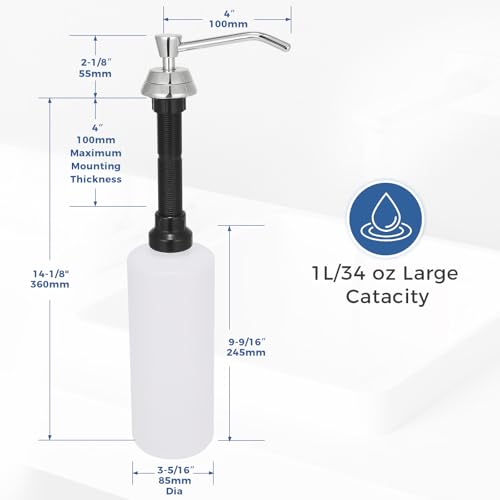 Stardrix Heavy Duty Brass Countertop Liquid Soap Dispenser, Commercial Grade Top Fill Built-in Soap Dispenser with 34 oz/ 1L Bottle for Bathroom, Kitchen, Public Restroom, Chrome Finish, 4” Spout - size: 4” Spout