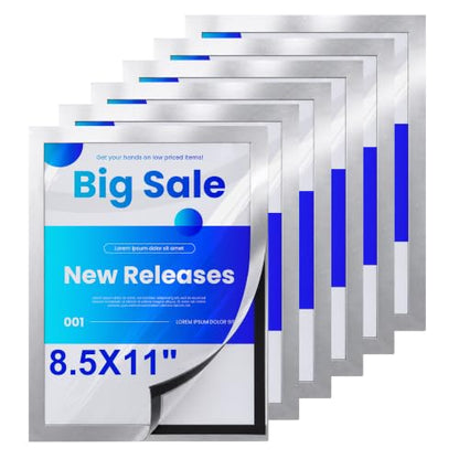 6-Pack Magnetic Sign Holder, 8.5×11 Sliver Magnetic Paper Holder - color: Silver, size: 8.5x11 - 6 Pack
