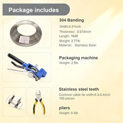 304 Stainless Steel Banding Strapping Kit with 100 Stainless Buckles