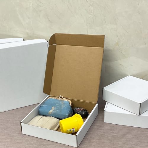 9 x9 x2 Inch Shipping Boxes Set of 25,White Corrugated Cardboard Mailers - size: 9x9x2 inches