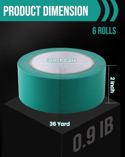 Lichamp 6 Rolls Vinyl Tape, 2" x 36 Yards per Roll, 216 Total Yards, Green - color: Green
