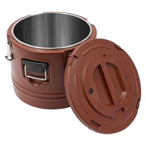 30L/7.9 Gal Insulated Soup Carrier, Stainless Steel Insulated Soup Container Bucket Hot & Cold Thermal Bucket with Lid Commercial Food Warmer for Parties Picnics Cafes Restaurants - color: Brown, size: 30L/7.9 Gal
