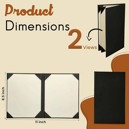 Prestine Menu Covers Made of Premium Faux Leather (10-Pack) - 8.5" x 11" - 2 Views - Black - Restaurant Menu - Wine List - Bar Menu - size: 8.5”x11” - 2 Views