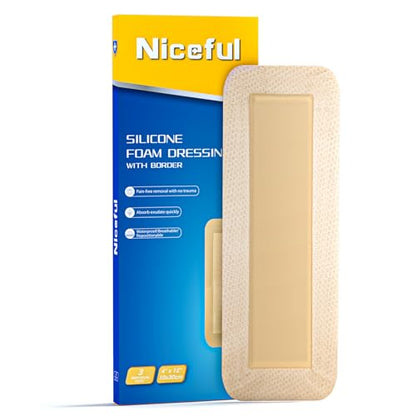 Niceful Ultra Soft Silicone Foam Dressing 4"x12", 3 PCS, for Knee Surgery - size: Ultra Soft 4"x12"(3PCS)
