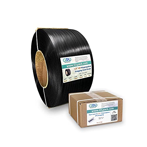 IDL Packaging Refill for 1/2" HD Polypropylene (PP) Strapping - 1/2" x 7200' Roll, 8" x 8" Core, 1000 Open Seals - size: 8" x 8" Core Coil + 1000 Seals, style: 600 lbs Break Strength