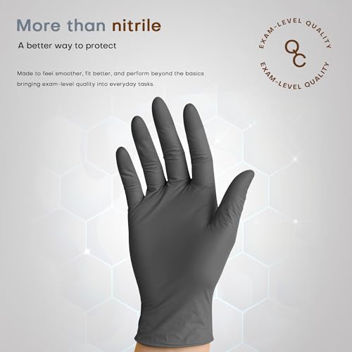 SUPER+ Black Nitrile Gloves HEAVY DUTY 6 Mil Disposable Chemical Resistant Powder & Latex Free Medical Food Safe, 60/600 Ct - color: Medium (Black 600)