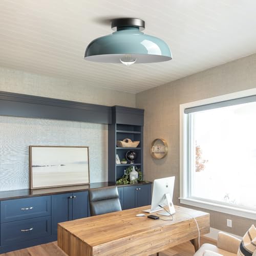 DIRYZON 12-Inch Industial Macaron Semi Flush Mount Ceiling Light - color: Sea Green