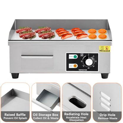 Takywep 18" Commercial Electric Griddle, Stainless Steel Countertop Griddle, Electric Flat Top Grill With Shovel Brush, Restaurant Teppanyaki Grill Cooking Equipment, Temperature Control 50°C - 300°C - size: 18 x 12 In