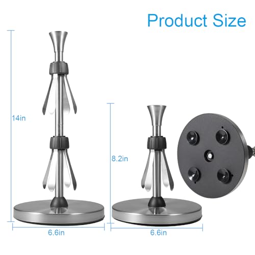 Picowe Stainless Steel Paper Towel Holder, Designed for Easy One-Handed Operation, Sturdy Weighted with Suction Cups Paper Towel Dispenser Countertop, FIt for Standard Paper Towel Rolls