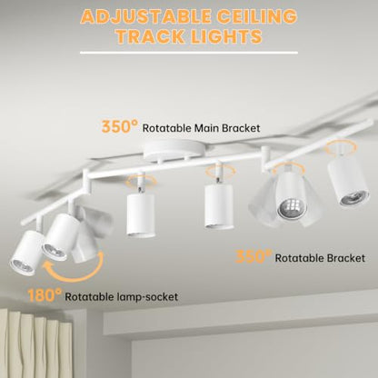 LED 6 Light Track Lighting Kit, 48" White 6 Way Ceiling Spotlights Fixture, 3 CCT Adjustable, with Flexibly Rotatable Light Heads for Kitchen, Living Room, Bedroom, Includes 6 x GU10 Bulb - color: White, size: 6