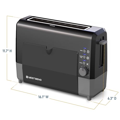 West Bend QuikServe Toaster, 2-Slice Wide-Slot Slide-Through Bread Toaster with Bagel and Gluten-Free Settings and Cool-Touch Exterior Fast Toasting, Includes Removable Serving Tray, 1400-Watts, Black - color: Black