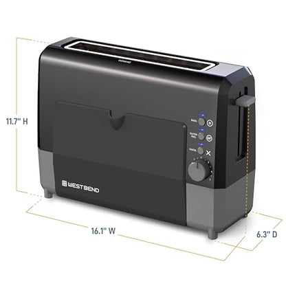 West Bend QuikServe Toaster, 2-Slice Wide-Slot Slide-Through Bread Toaster with Bagel and Gluten-Free Settings and Cool-Touch Exterior Fast Toasting, Includes Removable Serving Tray, 1400-Watts, Black - color: Black
