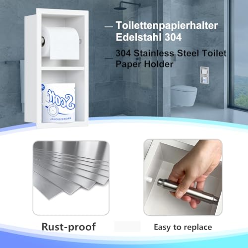 Neodrain White Recessed Toilet Paper Holder,Dual Rolls - color: White, size: 6X12In