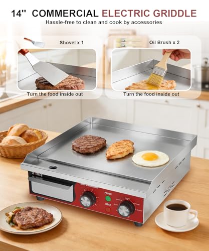 14"x11.8" Commercial Electric Griddle with 5 Minute Reminder Timer - size: 14"