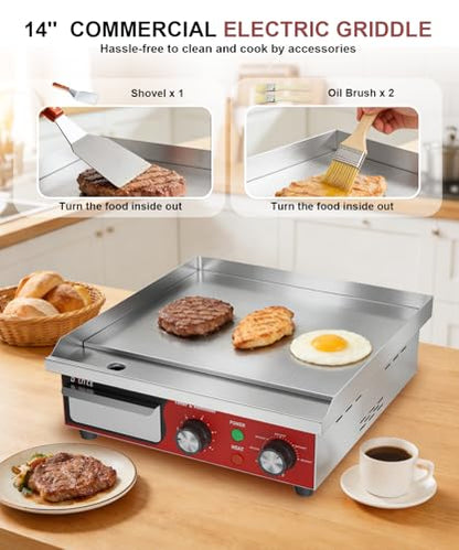 14"x11.8" Commercial Electric Griddle with 5 Minute Reminder Timer - size: 14"