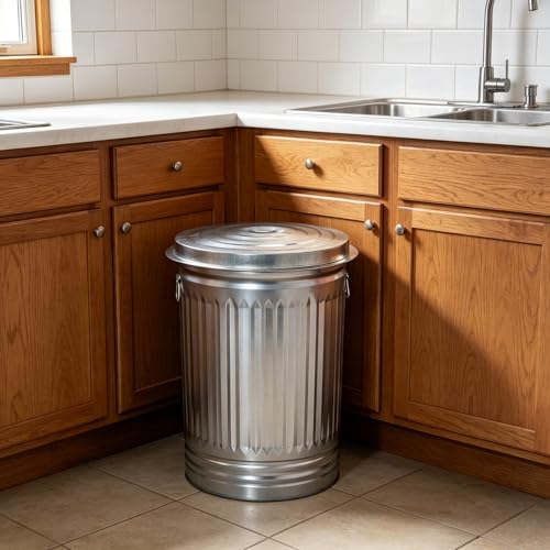 31 Gallon Metal Trash Can with Lid, Galvanized Steel Garbage Bin