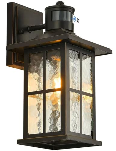 FLEDAVID Motion Sensor Porch Light Black Dusk to Dawn Outdoor Wall Lantern - color: Black(Gold Trim) 1-Pack