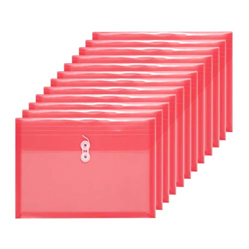 Plastic Envelopes with String Closure Clear Side Loading Folders Legal Size Paper Office Organizer 12 Packs Red - color: Red