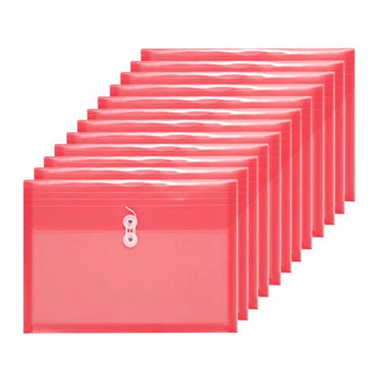 Plastic Envelopes with String Closure Clear Side Loading Folders Legal Size Paper Office Organizer 12 Packs Red - color: Red