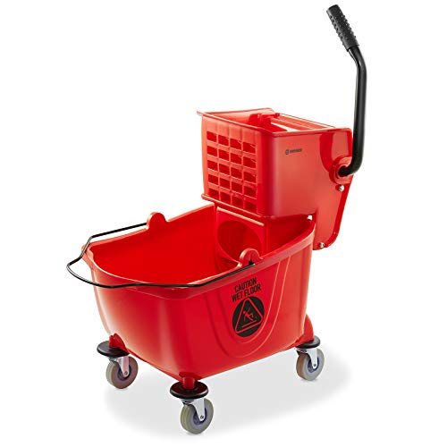 Dryser Commercial Mop Bucket with Side Press Wringer, 26 Quart, Red - color: Red