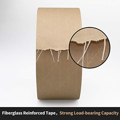 Packing Tape 2.83inch x 450 Feet Reinforced Water Activated Gummed Tape Kraft Paper Tape750(mm) 150Yard for Heavy Duty Shipping Writable Strong Adhesive Brown Carton Box for Moving and Storage