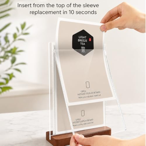1Pcs Flip Menu Holder, with 6 Pages Sleeve, Removable Pages, 4" X 6" Table Sign Display Stand, with Wooden Base, Rotating Poster Binders Rack, for Photo, Restaurant, Job Fair - size: Beechwood Color-4x6"-1pcs