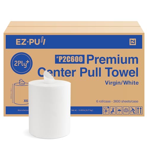 EZ-Pull Premium 2ply+ Centerpull Centerfeed Paper Hand Towels, FSC certified white, 6 rolls x 600 sheets, P2C600 - style: Refill