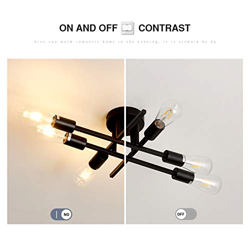 ZGLAOJT 6-Lights Semi Flush Mount Ceiling Light Fixture，Black Industrial Chandelier，Farmhouse Lighting for Dining Room Living Room Kitchen Bedroom - color: Black, size: 6-Light