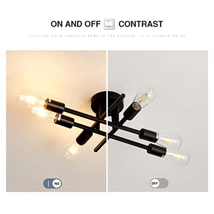 ZGLAOJT 6-Lights Semi Flush Mount Ceiling Light Fixture，Black Industrial Chandelier，Farmhouse Lighting for Dining Room Living Room Kitchen Bedroom - color: Black, size: 6-Light