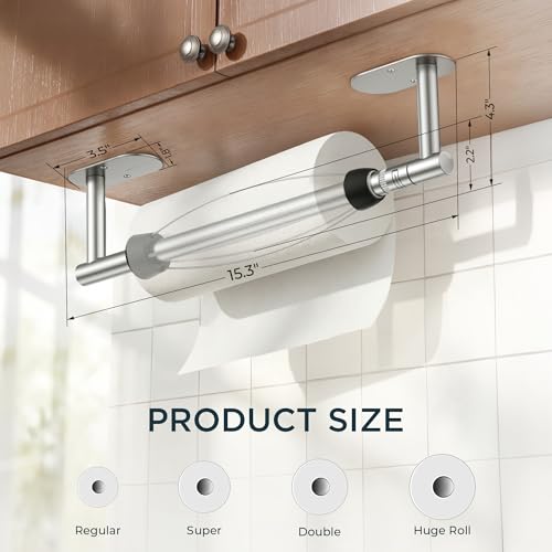 FORIOUS Paper Towel Holder Under Cabinet, One Hand Tear,Silver - color: Stainless Steel